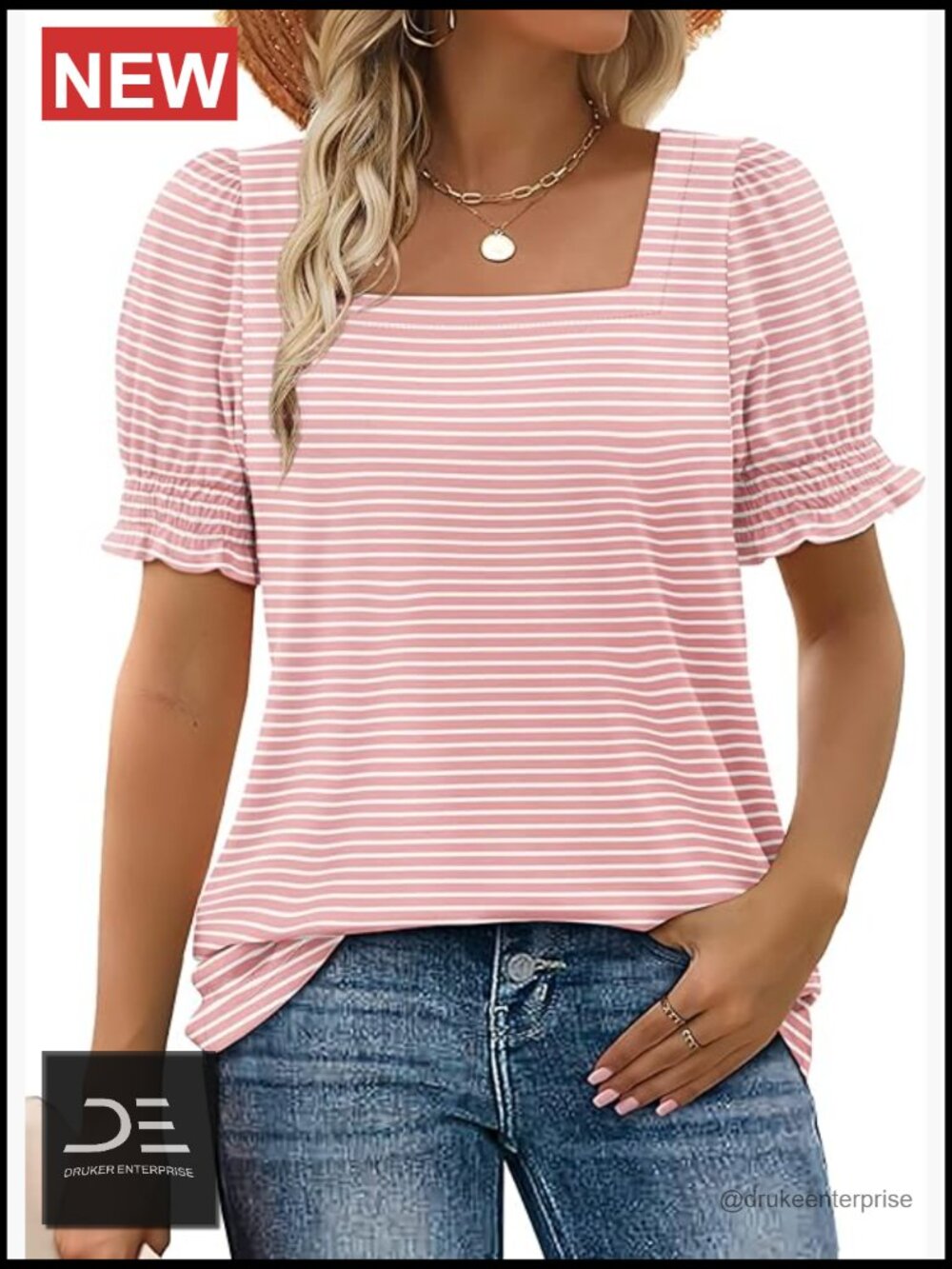 Summer Casual Ruffle Trim Sleeve Square Neck T-Shirt